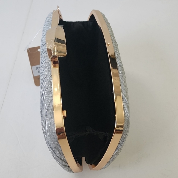 Silver Pleated Glitter Clutch Purse Women's Evening Handbag - Picture 7 of 10